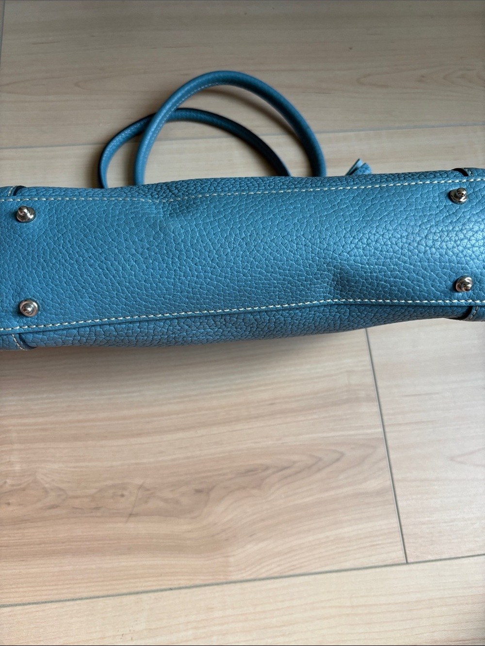 Dooney & Bourke Blue Pebbled Leather Mini Tassel Handbag Purse - Picture 5 of 11